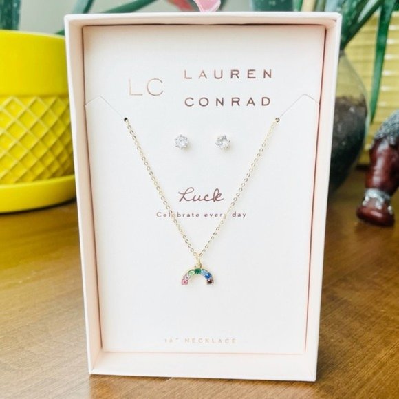 NWT LC LAUREN CONRAD LUCK RAINBOW COLORFUL NECKLACE & EARRINGS